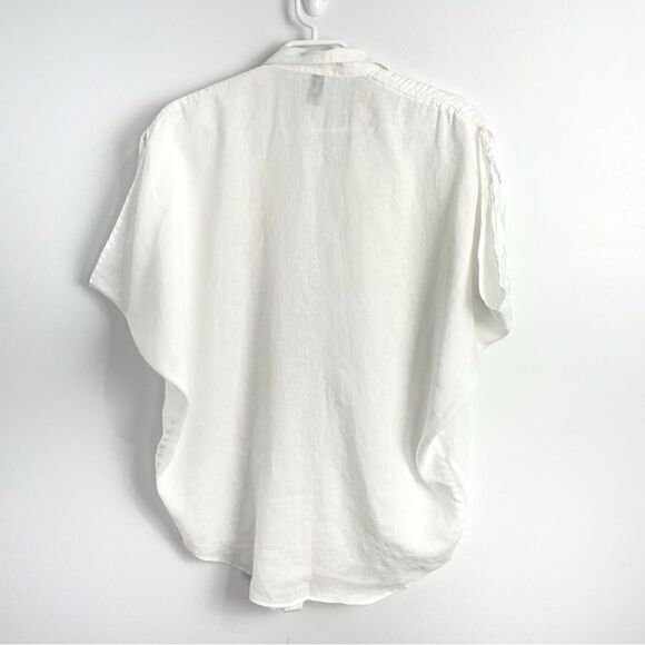 Sara Roka White Linen Button Down Blouse Sz Medium - Picture 2 of 15